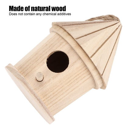 Wooden Birdhouses, Unfinished Wood Bird House Round Shaped Hanging Bird Nest for Outdoor Garden