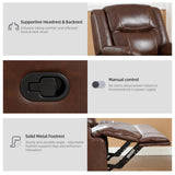 EBELLO Genuine Leather Manual Recliner Sofa Set, 1 Seat Reclining Chair, a Loveseat, a 3 Seater Sofa with Storage Cup Holders, Modern Durable Home Furniture Set for Living Room, Vintage Brown EBELLO