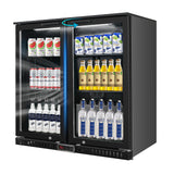 Bluelinecool Back Bar Cooler with 2 Glass Doors, Under Counter Beverage Refrigerator, 7.4 cu.ft Mini Fridge Cooler with LED Lighting for Soda Drinks, Beer, Wine Bluelinecool