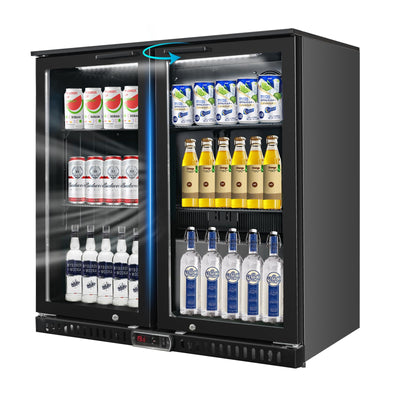 Bluelinecool Back Bar Cooler with 2 Glass Doors, Under Counter Beverage Refrigerator, 7.4 cu.ft Mini Fridge Cooler with LED Lighting for Soda Drinks, Beer, Wine