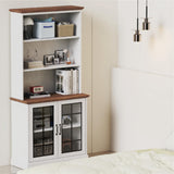 5-Shelf Tall Bookcase with Glass Doors in White - Stylish and Spacious Storage for Home or Office blini