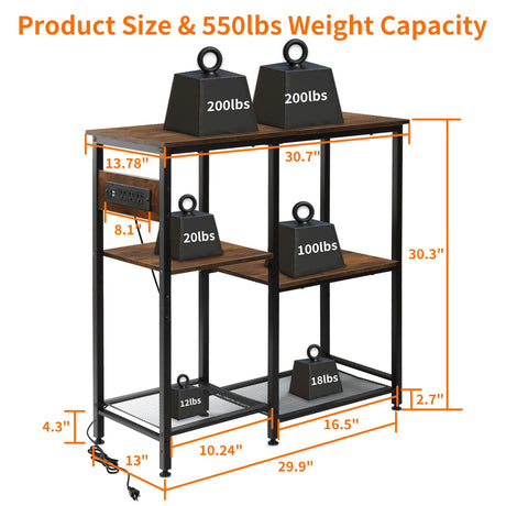 20-29-37 Gallon Fish Tank Stand with 3 Power Outlet 2 USB Port, Metal Aquarium Stand with 4-Tier Adjustable Storage Shelves, 30''L* 13''W*30''H Reptile Tank Stand, Fish Tank Table, 500lbs Capacity SECOCTSR