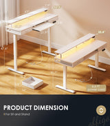 OffiGo Electric Standing Desk with Drawers & Keyboard Tray, 63 Inch Height Adjustable Desk with Power Outlets & LED Lights, Sit Stand Table with Monitor Stand for Home, Office, White OffiGo