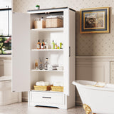 72" Tall Farmhouse Kitchen Pantry with Drawer and 4 Shelves, Large Wood Kitchen Storage Cabinets with 2 Barn Doors & Drawer, Versatile Storage for Dining Room, Bathroom, Antique White Brelley