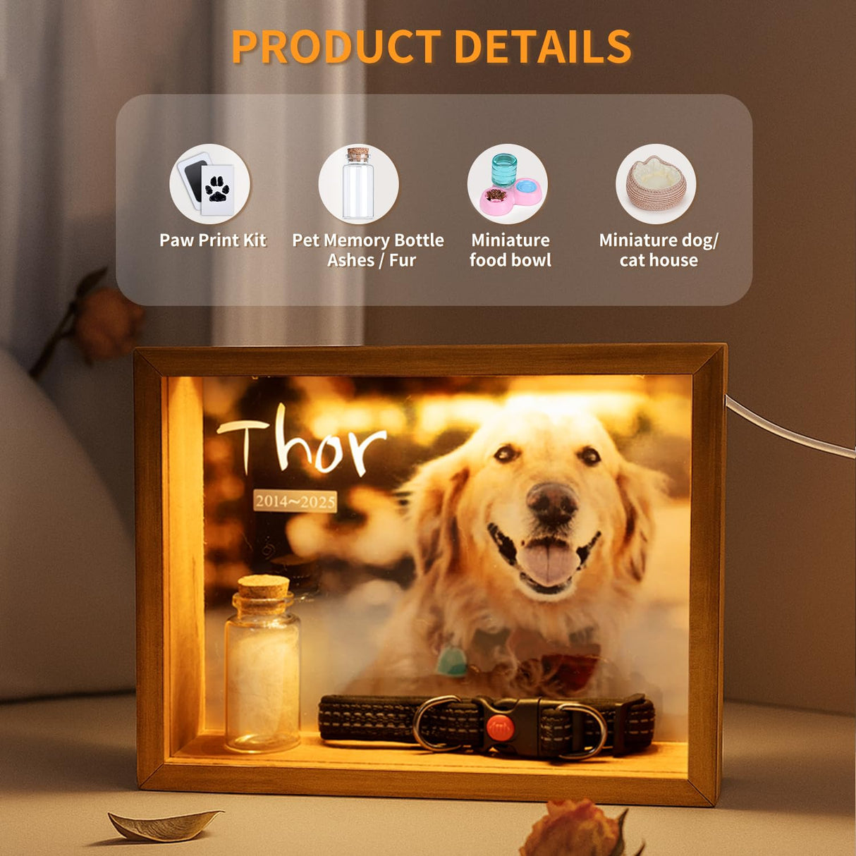 Jettiplex Shadow Box Frame for Dog Memorial - Pet Loss Sympathy Gift, Custom Paw Print Kit, Dog Urn for Ashes, Keepsake Display Case(8-inch) Jettiplex