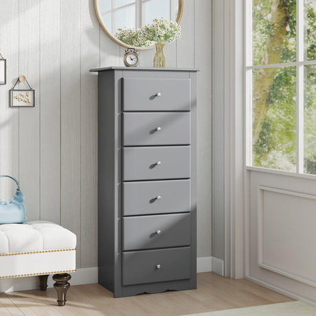 Giantex 6-Drawer Dresser for Bedroom, Wooden Chest of Drawers w/Metal Handles & Large Capacity, 16" D x 23" W x 53.5" H Clothes Organizer, Modern Tall Dresser for Bedroom, Entryway, Living Room Giantex