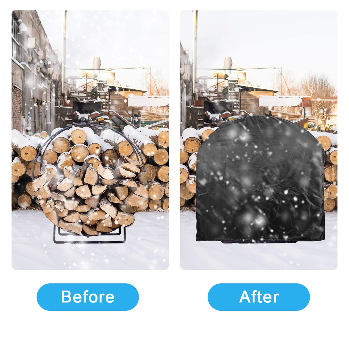 Firewood Log Hoop Cover, Coolrunner 40 Inch Round Fire Wood Rack Cover Outdoor Waterproof Resistant Log Rack Cover Round Log Holder cover Fit for 30" 32" 36” 40 ” Hoop Rack (Black, 40”x24”x41”) Coolrunner