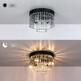 Crystal Flush Mount Ceiling Light Black Finish,2-Tier Crystal Close to Ceiling Light Fixture for Living Room Bedroom Dinning Room Hallway MEXO
