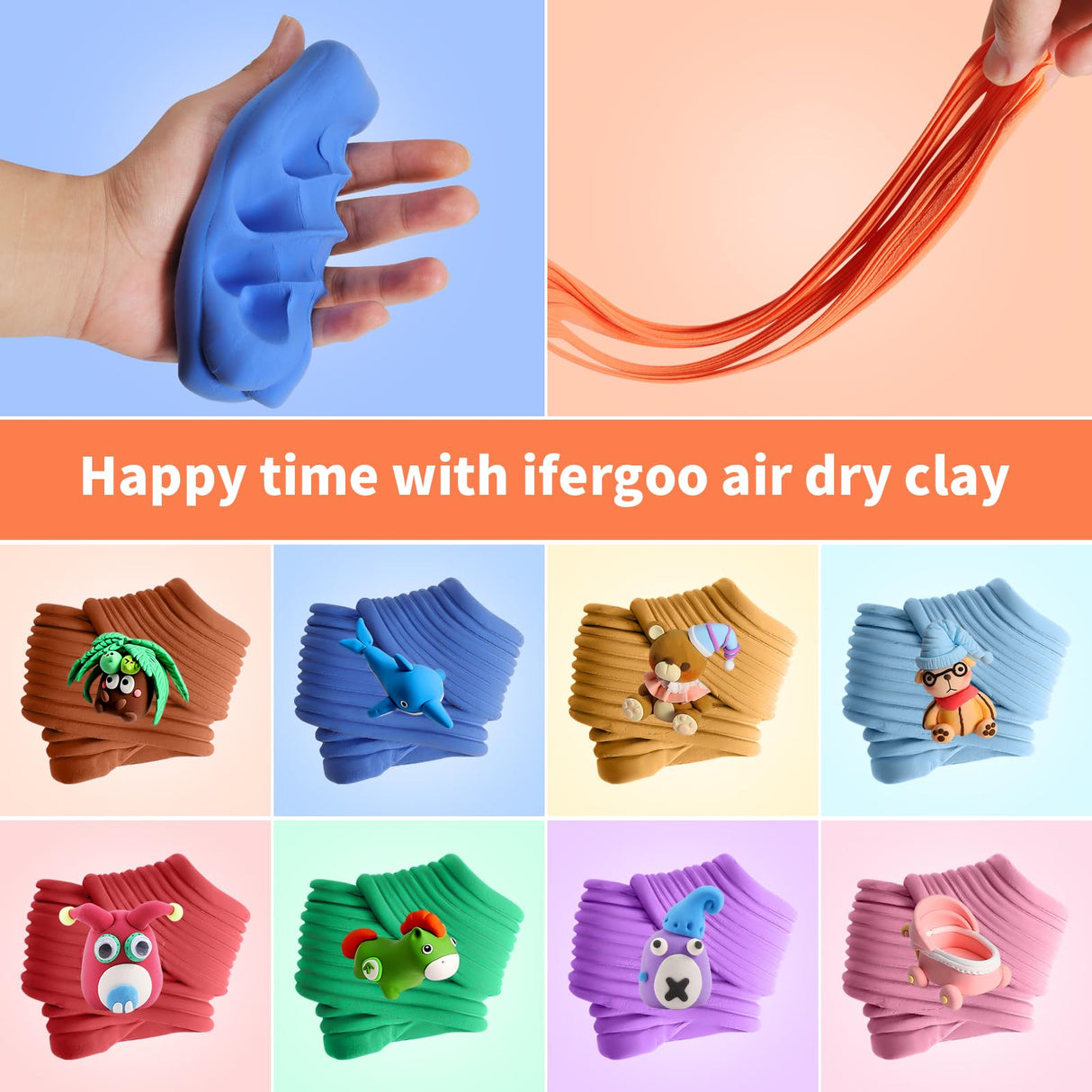 iFergoo Modeling Clay Kit - 36 Colors Magic Air Dry Clay for Kids, Ultra Light, Safe & Non-Toxic, School Art & Craft Project, Great Toy Gift for Boys and Girls ifergoo