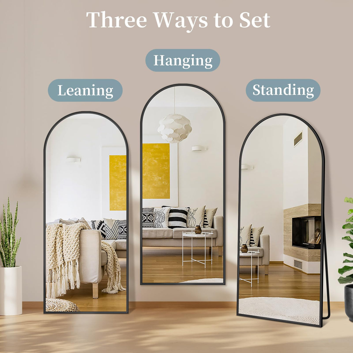 Full Length Mirror with Stand, 58"x18" Arched Full Body Mirror, Large Stand Up Mirror, Aluminum Frame Floor Standing Mirror, Freestanding Hanging Leaning Mounted for Bedroom Living Room Entryway Black Coomily