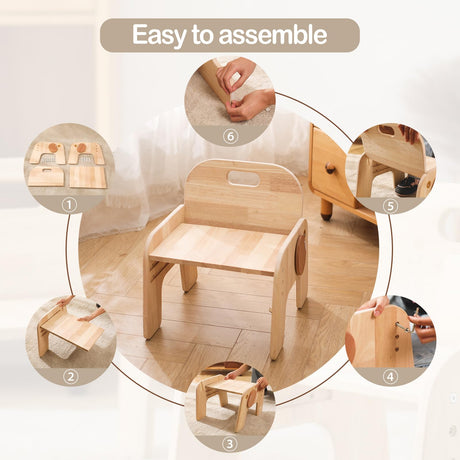 ibwaae Natural Solid Wooden Kids Chair Height-Adjustable Wooden Chair for Toddlers Montessori Furniture Birthday Gift for Children ibwaae
