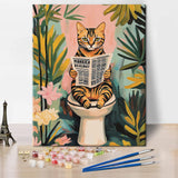 Paint by Number for Adults, Cat on Toilet Paint by Numbers, Bengal Cat Reading Newspaper Painting by Numbers Kits, DIY Oil for Adults Simple Painting Craft Kits for Adult, 16 X20 Inch TUMOVO