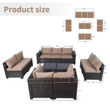 LEVELEVE 11 Pieces Outdoor Patio Furniture Sets,Rattan Conversation Sectional Set,Manual Weaving Wicker Patio Sofa,w/Table&Wide Armrest LEVELEVE