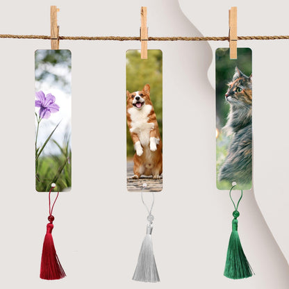 BZRR 30 Pcs Sublimation Bookmark Blank Heat Transfer Aluminum Metal Bookmarks Bulk DIY Bookmarks with Hole and Colorful Tassels for Crafts, Personalized Tassels Sublimation Bookmarks.