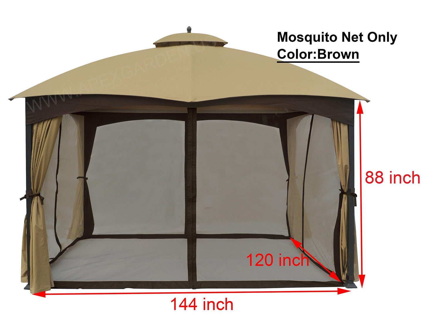 APEX GARDEN 10 Ft. x 12 Ft. Gazebo Replacement Mosquito Netting (Brown)