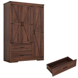 Hlivelood 3 Doors Wardrobe Armoire Closet with Doors and Drawers, Farmhouse Wooden Armoire Storage Cabinet with Shelves & Hanging Rod for Bedroom, Brown Hlivelood