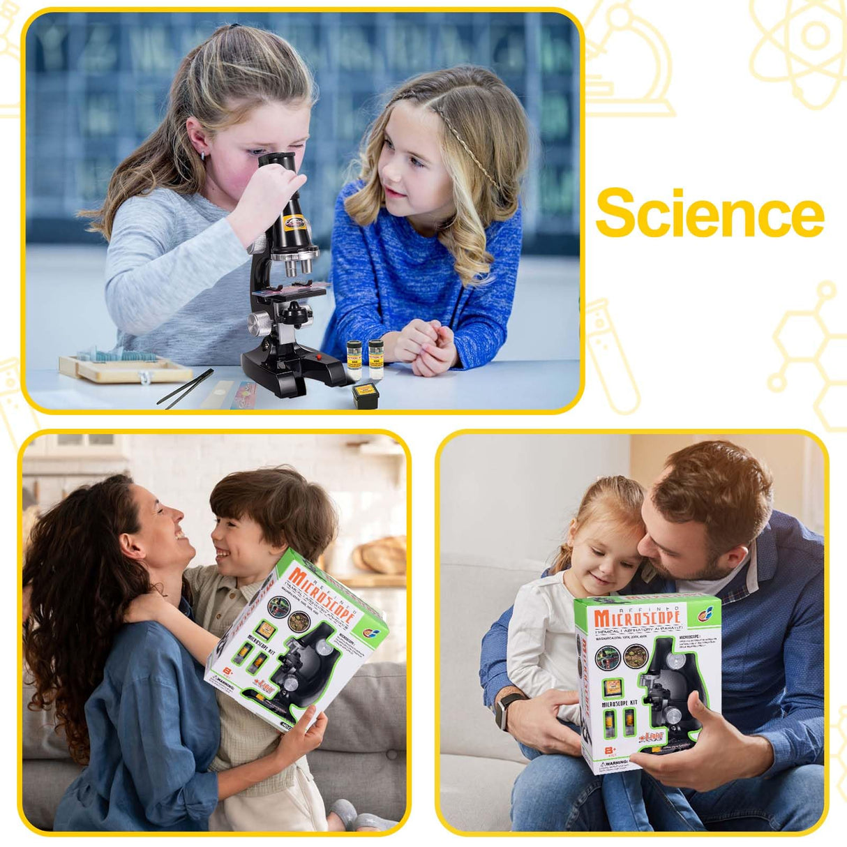 Science Kits for Kids Beginner Microscope with LED 100X 400X and 1200X-Include Sample Prepared Slides 12pc- Educational Toy Birthday Valentine's Day Gift Black Little World