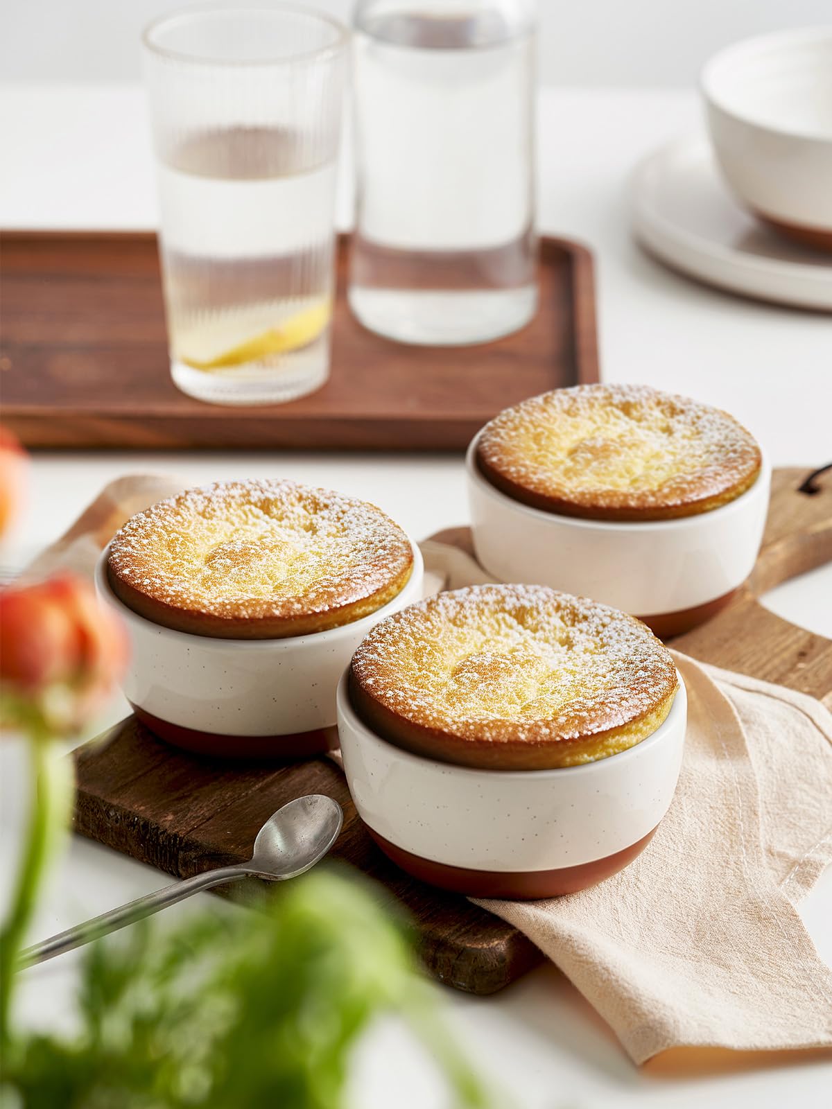 DOWAN 8 oz Ramekins with Lids Oven Safe for Creme Brulee Souffle, Porcelain Ramekins for Baking, Small Bowls Set of 6, Glaze with Specks