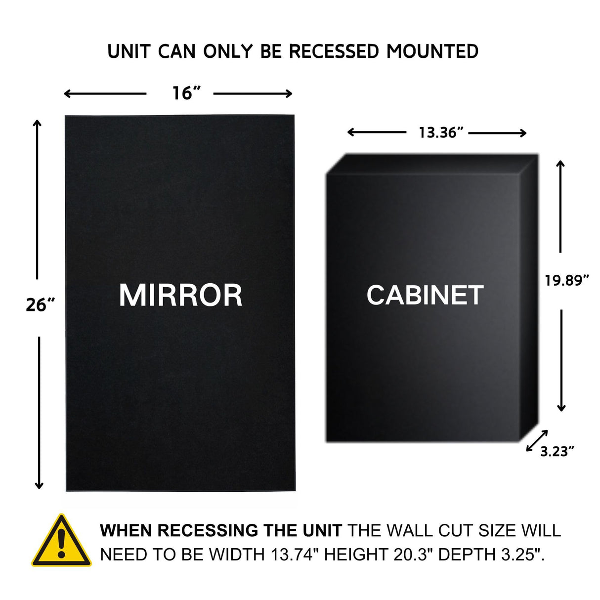 TEHOME Recessed Mount 16x26'' Squared Rectangle Matt Black Bathroom Medicine Cabinet with Mirror Black Metal Framed Rectanglular Medicine Cabinet 2 Adjustable Glass Shelves TEHOME