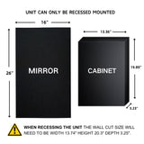 TEHOME Recessed Mount 16x26'' Squared Rectangle Matt Black Bathroom Medicine Cabinet with Mirror Black Metal Framed Rectanglular Medicine Cabinet 2 Adjustable Glass Shelves TEHOME