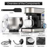 Stand Mixer, Stainless Steel Mixer 5.3-QT LCD Display Food Mixer, 6+P Speed itchen Electric Mixer Tilt-Head Mixer with Stainless Steel Bowl, Dough Hook, Beater, Whisk LILPARTNER