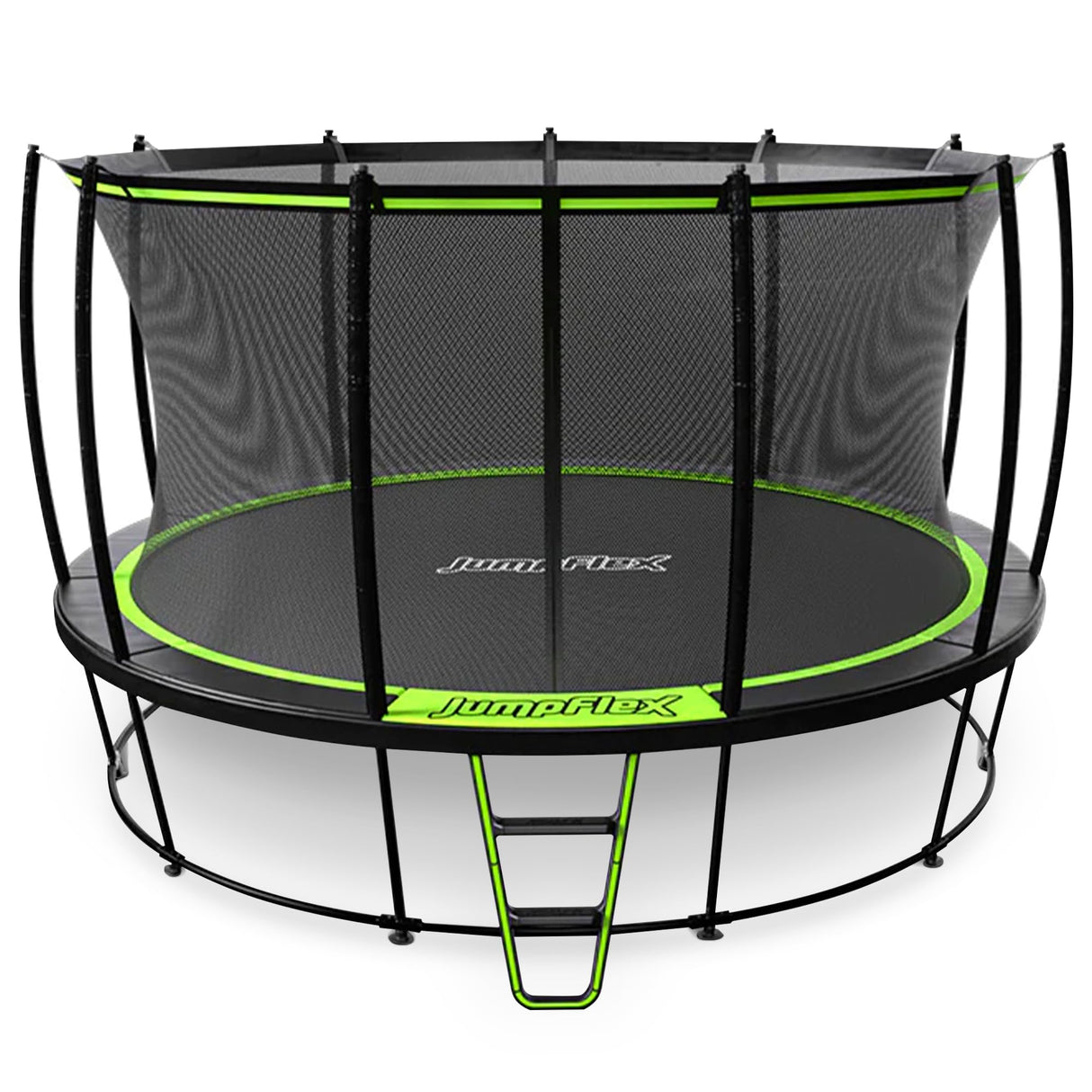 JumpFlex Large Round Recreational Backyard Trampoline & Net, 14 Foot Green/Black Jumpflex