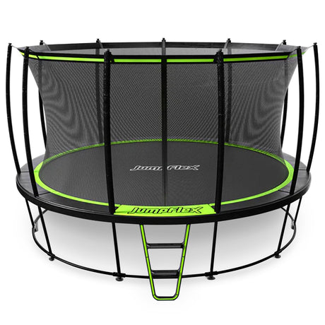 JumpFlex Large Round Recreational Backyard Trampoline & Net, 14 Foot Green/Black Jumpflex