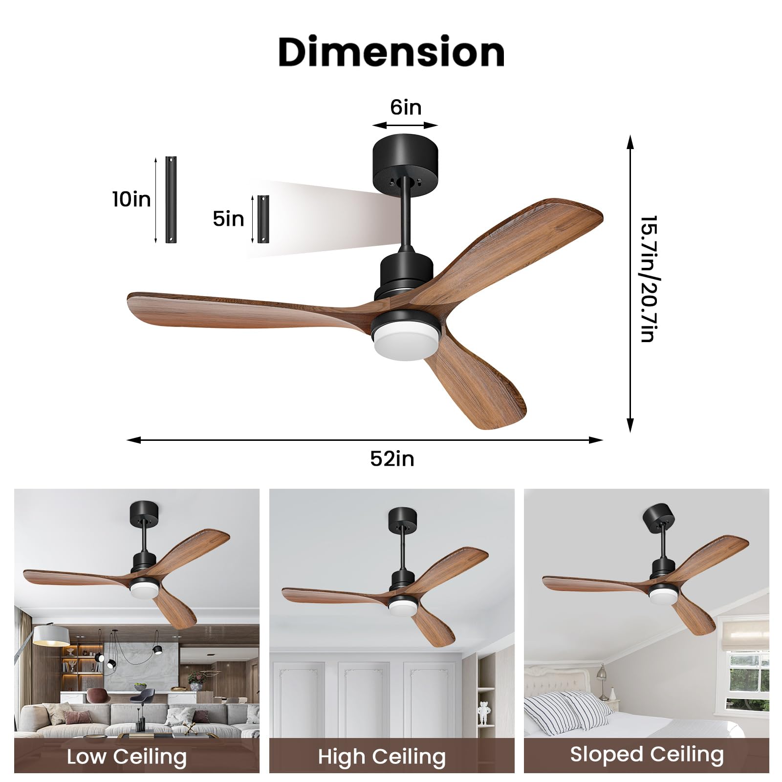 Obabala 52" Ceiling Fan with Lights Remote Control Outdoor Wood Ceiling Fans Noiseless Reversible DC Motor - WoodArtSupply