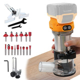 SYWAN Cordless Power Router for DeWalt 20V Battery (Bare Tool), Brushless Trim Router with 15PCS 1/4" Bits, 6 Variable Speeds Router Tool for Woodworking, 800W 10000-30000min/r SYWAN