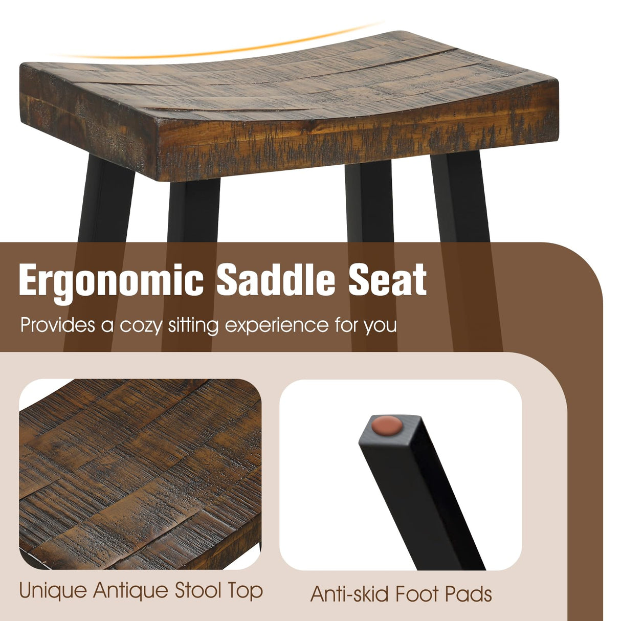Giantex Bar Stools Set of 4, 29" Bar Height Saddle Stools, Bar Dining Chairs with Rubber Wood Frame & Footrest, Backless Barstools for Kitchen Island, Dining Room, Pub, Rustic Brown Giantex