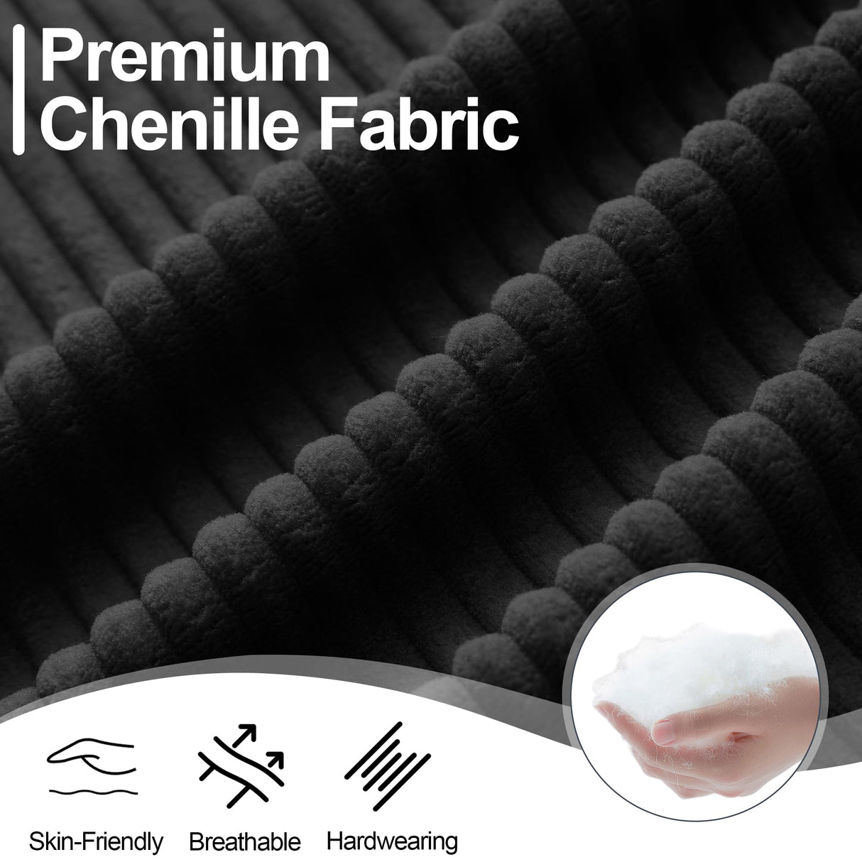 Abbrevi 87.4" Oversize 3 Seater Couch,Upholstered Sofa for Living Room,Modern Deep Seat Comfy Loveseat Couch with Cup Holders,Corduroy Love Seat Sofa (Black) Abbrevi