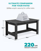 SERWALL Outdoor Coffee Table, HDPE Patio Coffee Table for Outside, Rectangle, Black SERWALL