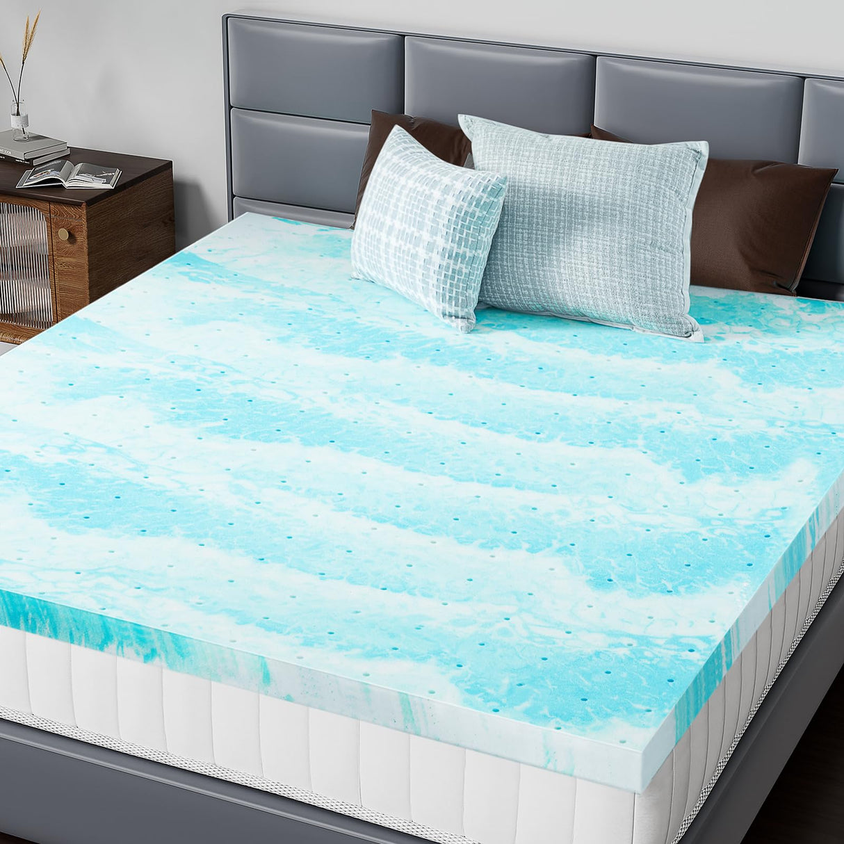 DUMOS Memory Foam Mattress Topper Full, 3 Inch Thick Gel Infused Bed Toppers for Full Size Bed, Cooling Soft Mattress Pads for Sleeper Sofa, RV, Camper, CertiPUR-US Certified, Blue DUMOS