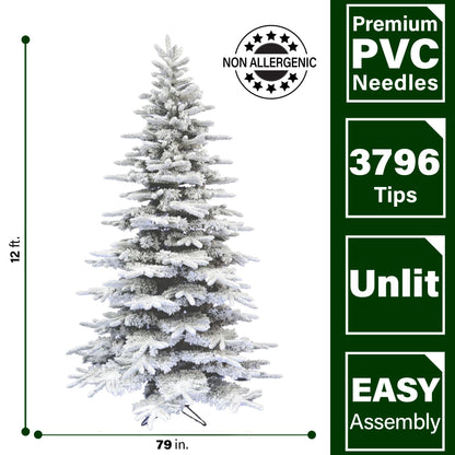 Fraser Hill Farm Pine Valley Flocked Christmas Tree, 12 Feet Tall | Huge Xmas Tree with DIY Potential with No Attached Lights | Great Holiday Decoration for The Home | FFPV012-0SN