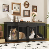 Timechee Extra Large Dog Crate, 86.6" Heavy Duty Wooden Dog Cage Furniture Dog Crate Kennel with Drawers & Removable Divider,Indoor Luxury Dog House with Double Rooms for XL L Breed Dogs, Black Timechee