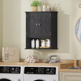 TEENFON Bathroom Wall Cabinet, Over The Toilet Space Saver Storage Cabinet with Barn Doors & Adjustable Shelf, Hanging Medicine Cabinet, Black TEENFON