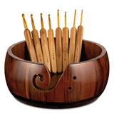 Wooden Yarn Bowl Holder, Craft Knitting Bowl with 8pcs Metal Crochet Hooks, 7.9''Large Yarn Holder Dispenser Yarn Storage Bowls, for Knitters & Crocheters (Brown 7.9 inch) Sewovvmu