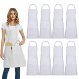 DUSKCOVE 8 Pack Bib Aprons Bulk - Unisex White Commercial Apron with 2 Pockets for Kitchen Crafting BBQ Drawing Cooking DUSKCOVE