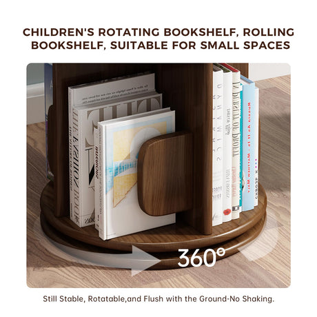 Solid Wood Rotating Bookshelf on Wheels, 5 Tier, Round Revolving Bookcase, 360° Spinning Book Shelf Tower for Kids,Narrow Storage Organizer for Bedroom, Living Room, WoodArtSupply