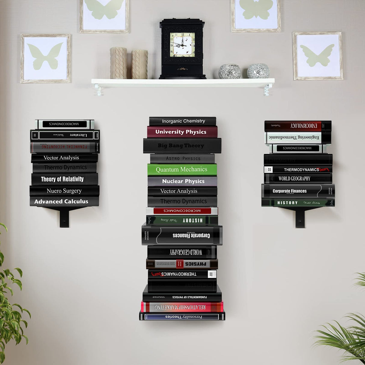 ART-GIFTREE Floating Book Shelves for Wall, 8 Tier Invisible Floating Bookshelf, Vertical Spine Book Tower, Wall Mounted & Space Saving, Heavy Duty Metal Book Organizer for Home Office, 4 Pack Black ART-GIFTREE