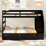 Giantex Bunk Bed Twin Over Twin with Storage Stairs & Drawers, Solid Wood Bunk Bed with Full-Length Guardrails, Convertible to 2 Beds, Versatile Bunk Beds for Kids Teens Adults, Espresso Giantex