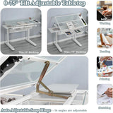 ZephyPaws Glass Drafting Table and Stool Set, Upgraded Hand Crank Adjustable Height Drawing Table Artist Desk with 2 Storage Drawers for Home Office (White) ZephyPaws