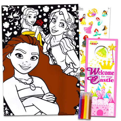 Disney Princess Velvet Coloring Poster for Kids - Bundle with Disney Art Coloring Page Plus Markers, Stickers, More | Princess Fuzzy Velvet Coloring Sheet Disney