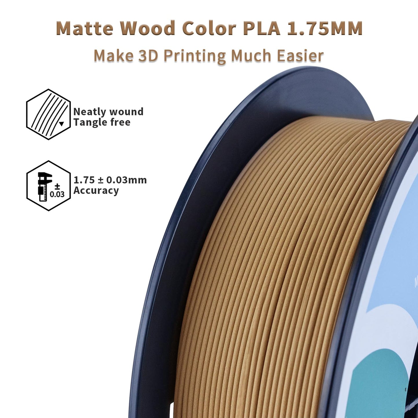 ZIRO Matte PLA Filament 1.75mm,1KG 3D Printer Filament,High Toughness PLA,Dimensional Accuracy +/- 0.03mm,Matte PLA Wood