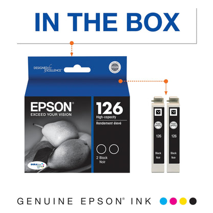 EPSON 126 DURABrite Ultra Ink Black Dual Cartridge For WF-3520, WF-3530, WF-3540, WF-520, WF-545, WF-630, WF-633, WF-635, WF-645, WF-7010, WF-7510, WF-7520, WF-840, WF-845 and other select models