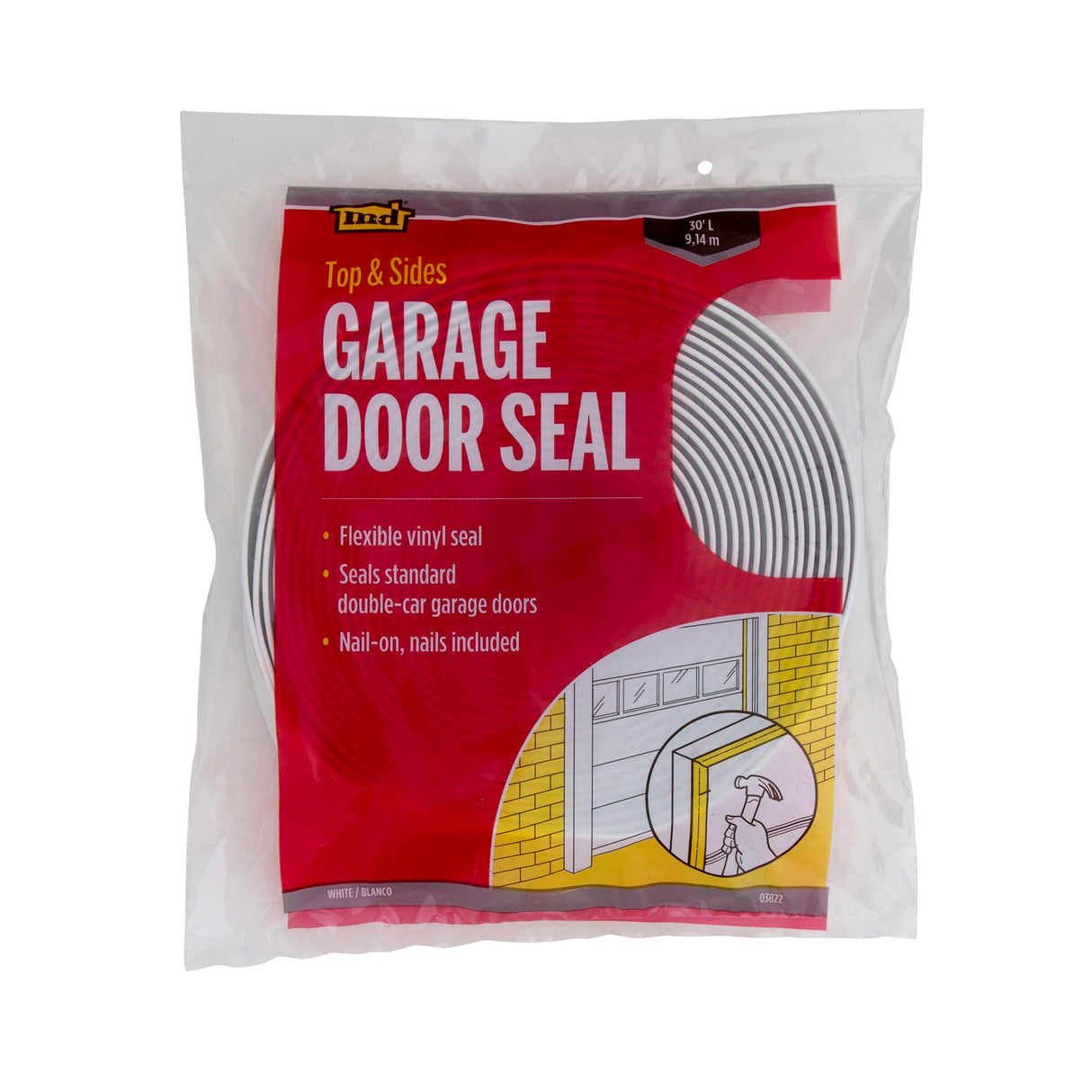 M-D Building Products 03822 30ft. Durable Garage Door Seal & Weather Stripping Insulation Kit - Keeps Dust and Moisture Out, Easy Installation for Top and Sides M-D Building Products