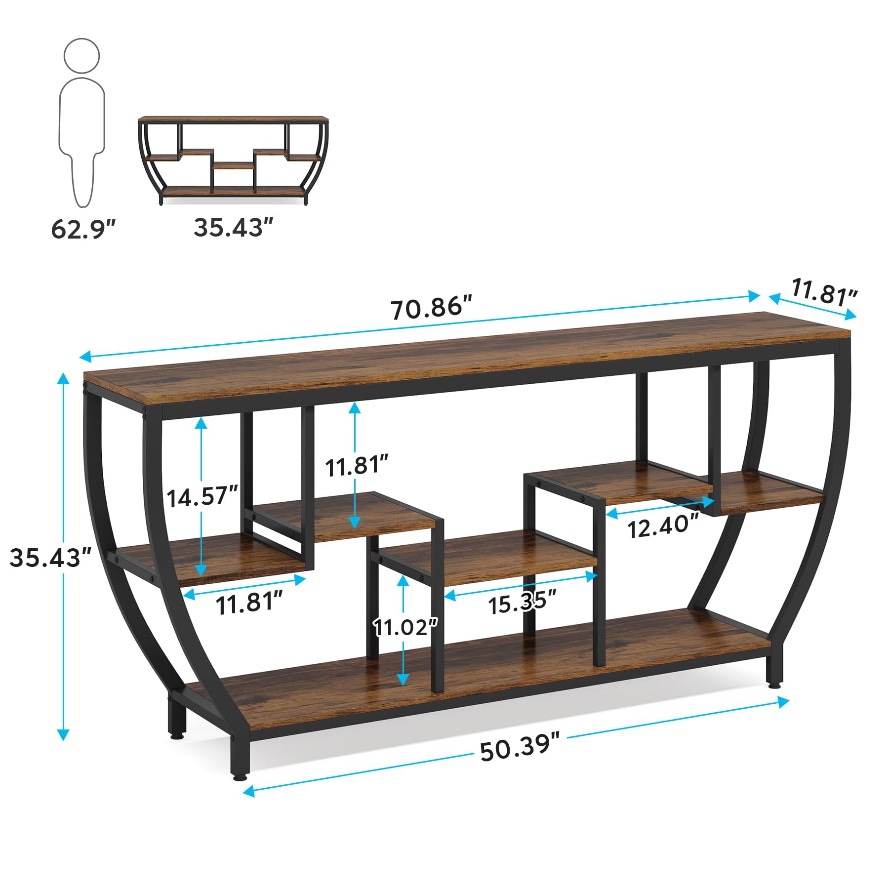 Tribesigns 70.9 Inch Long Sofa Table with Shelves, Rustic Console Table with Storage, Industrial Entryway Table TV Stand, Behind Couch Table Accent Tables for Living Room, Hallway, Foyer - WoodArtSupply