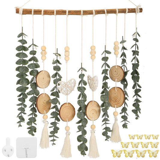 Sttoummg Artificial Eucalyptus Wall Decor, 17 Inch Hanging Wall Decor, Eucalyptus For Shower, Fake Plant Green Wood Planter Living Room Bathroom Farmhouse Indoor Kitchen Home Decorations