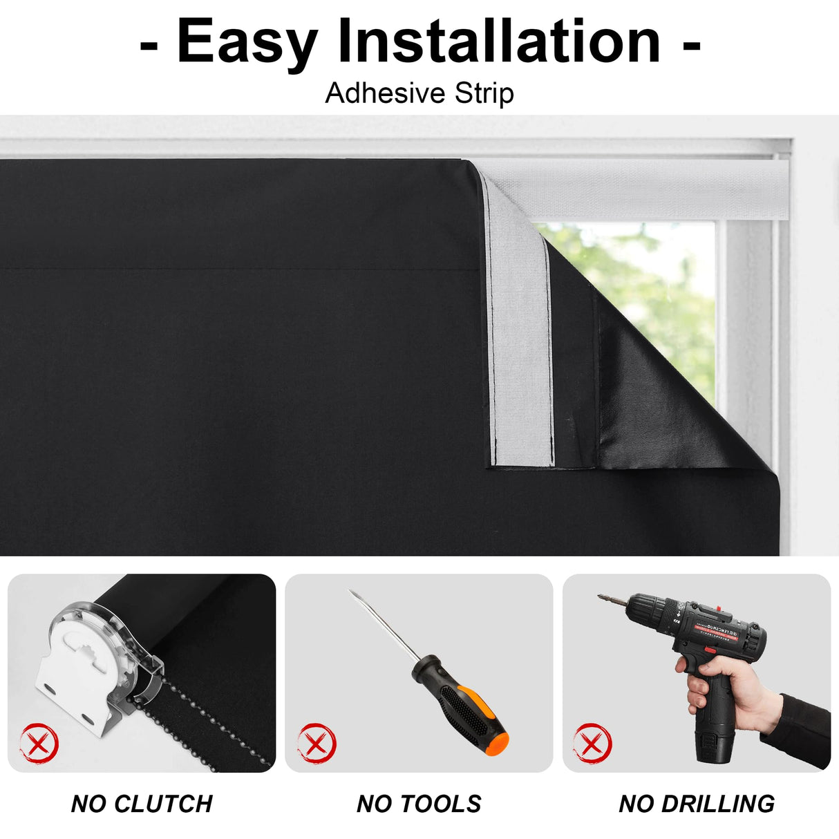 RYB HOME Black 100% Blackout Cordless Roller Shades Cuttable for Windows and Doors with 2 Magnetic Tie Backs Easy to Lift, No Drill Privacy Blinds with Customizable Width, W36 x L72, 1 Panel RYB HOME