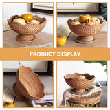 PRETYZOOM Rattan Fruit Bowl, 10 inch Natural Wicker Basket Fruit Plate Bread Display Stand with Base, Kitchen Counter Wicker Storage Basket Storage Serving Baskets PRETYZOOM